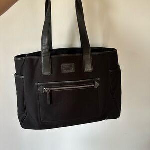 Coach Large Black Tote Diaper Bag Leather Canvas Travel Carryon